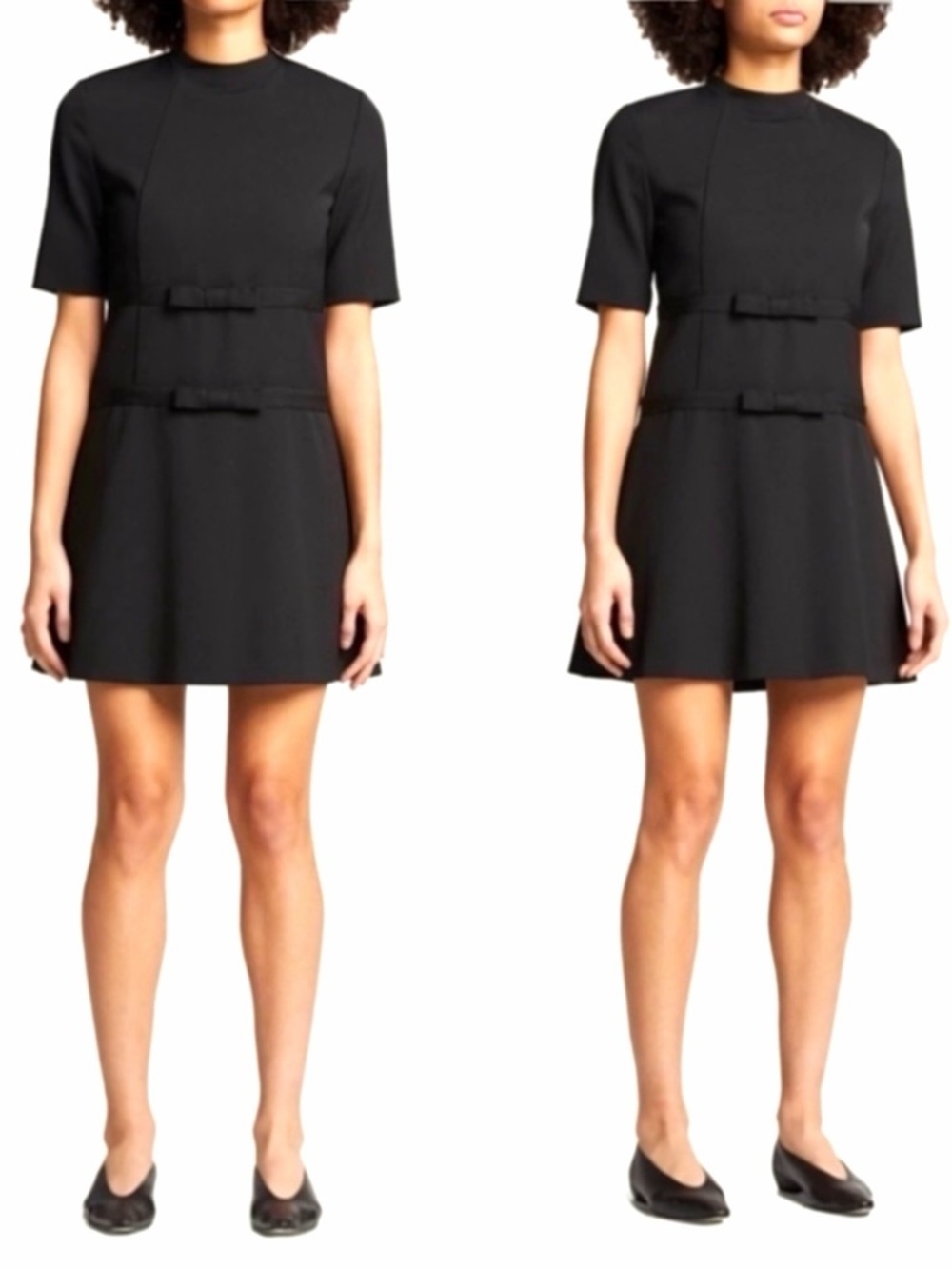 Rebecca TAYLOR Wool Short-Sleeve Bow Accent A-line Shift Structured Mini Dress